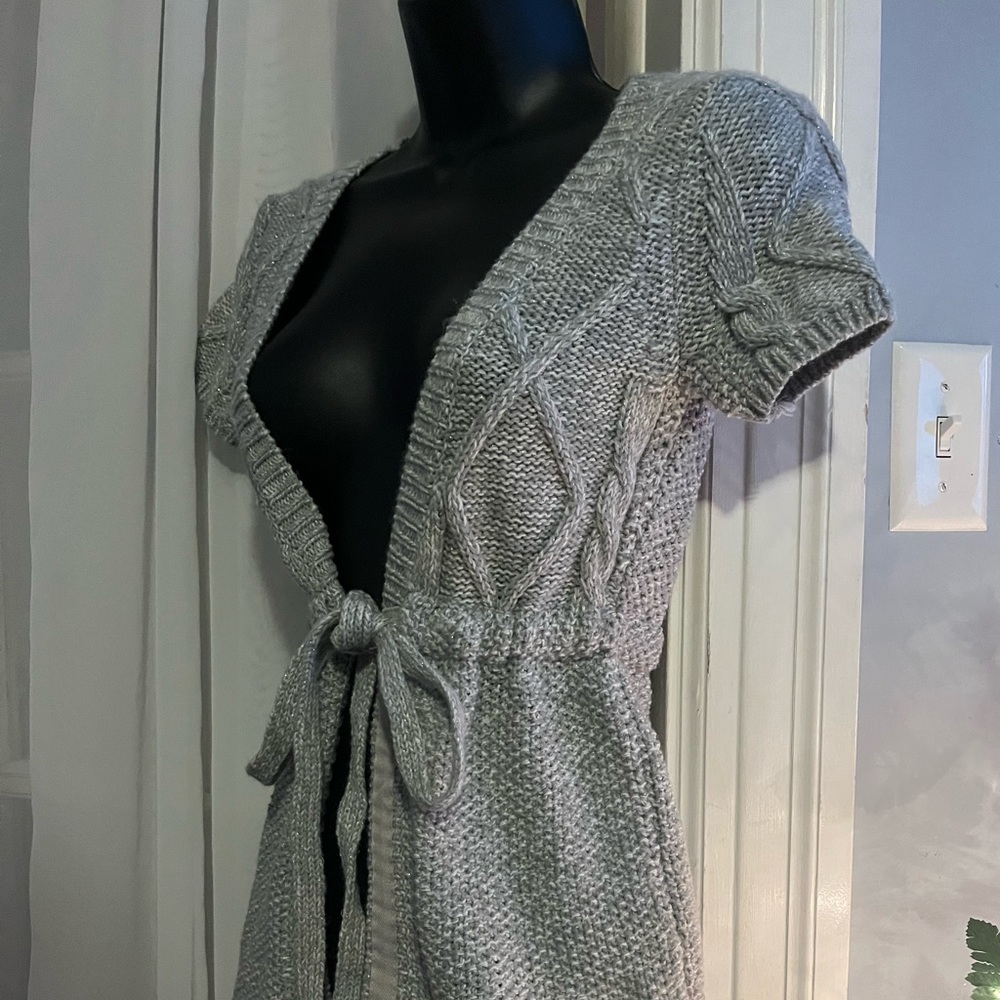 Gray small Aeropostale Y2K Preppy Knit Tie Front Sweater short sleeve